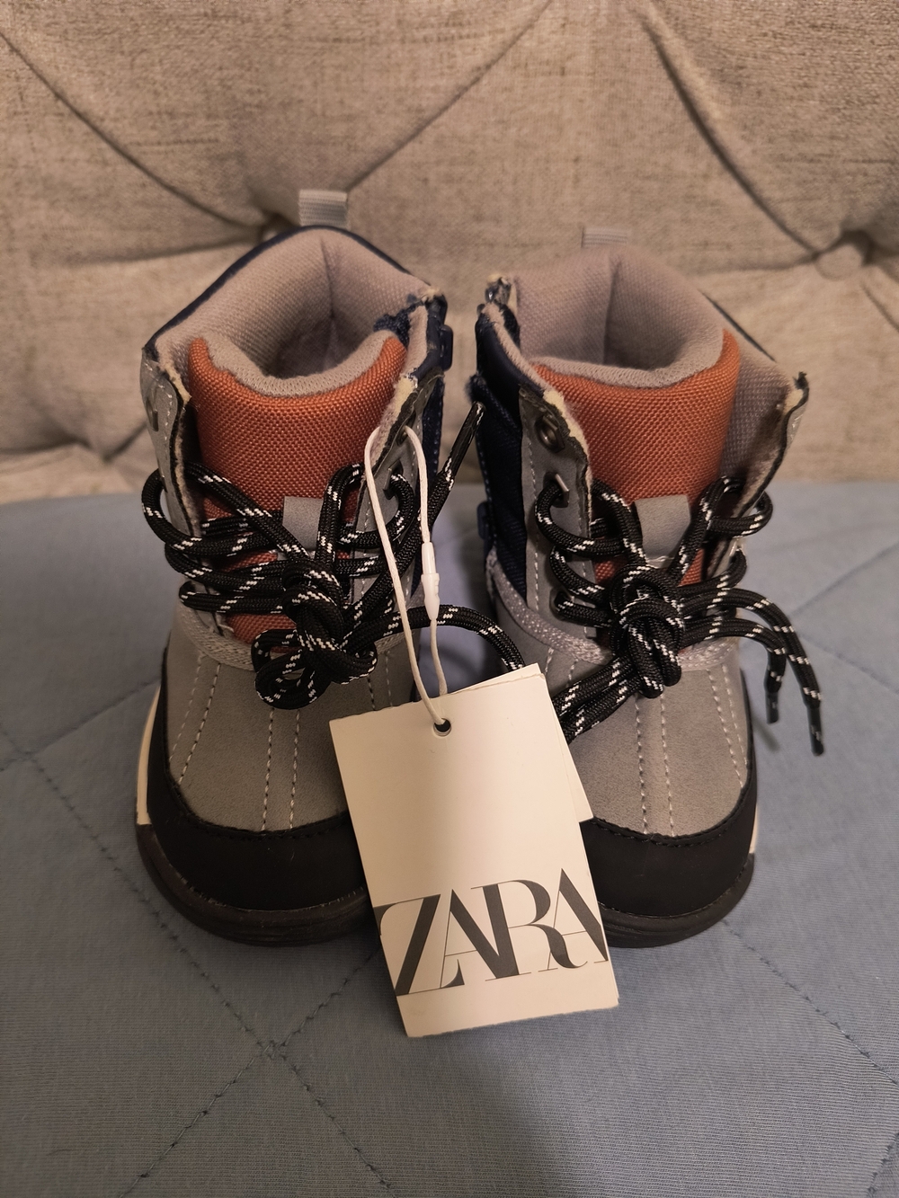 ZARA Kids Gray & Rust Lace-Up Ankle Boots